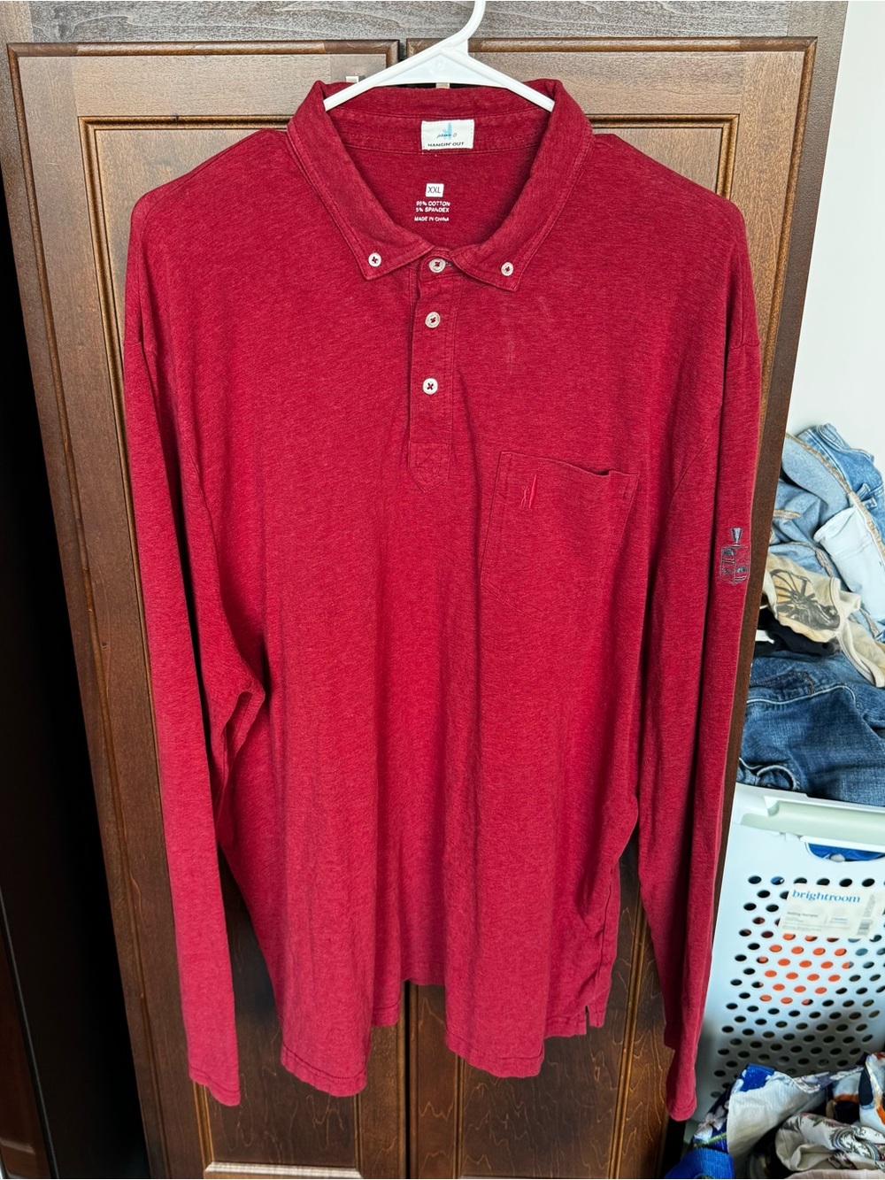 johnnie-O Hangin Out Long Sleeve Polo Shirt Mens XXL Red Chili Stretch